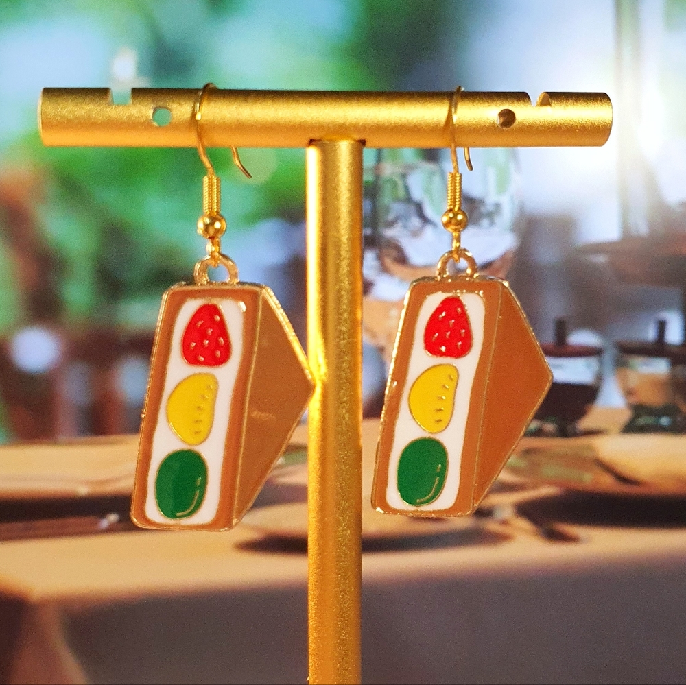 Half Sandwich Enamel Gold Metal Earings